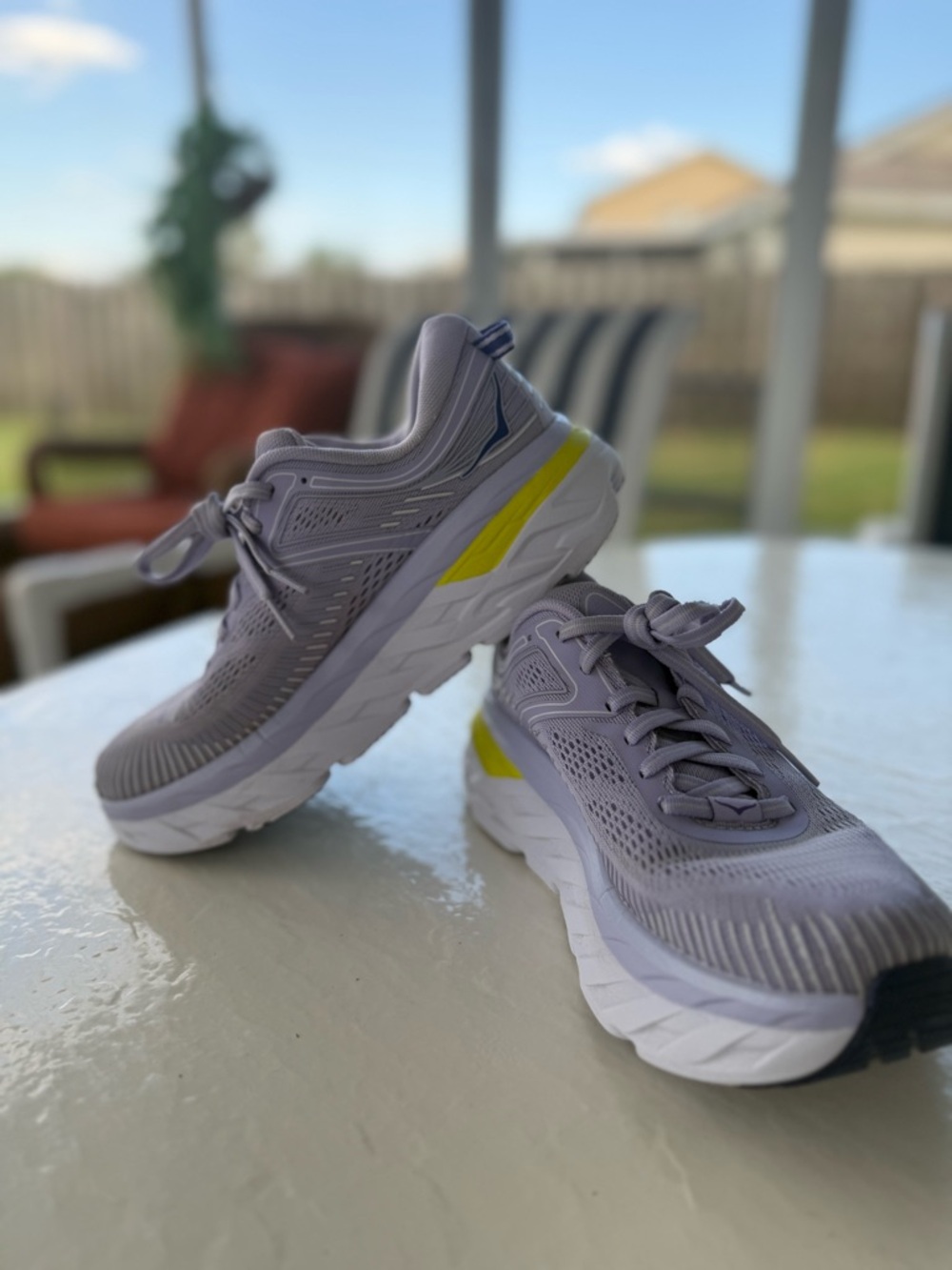HOKA One One Bondi 7 Women’s Running Shoes Size 7 Purple Yellow Comfort Sneakers - Picture 10 of 12